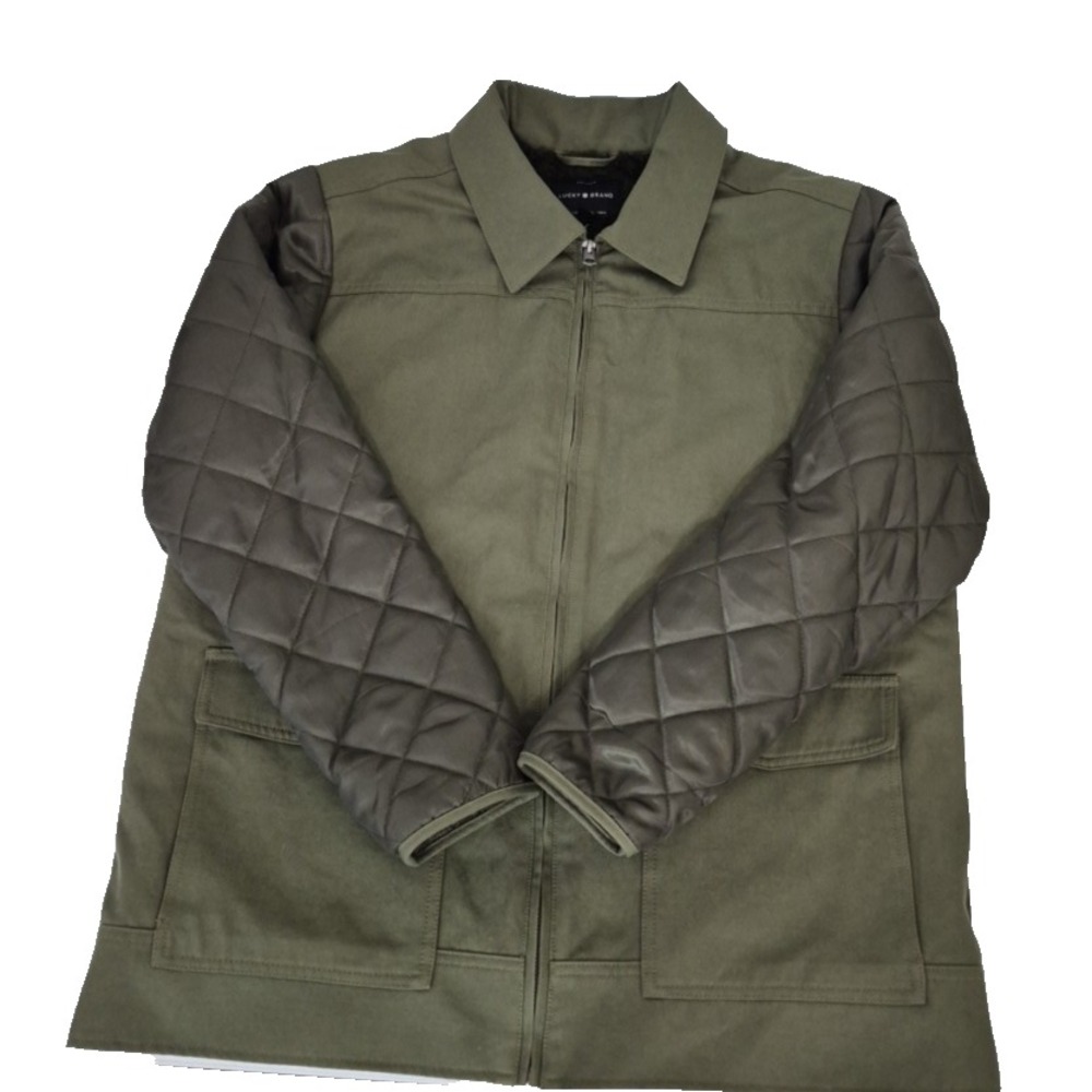 Lucky Brand Quilted Faux Fur Lined Chore Coat Womens Large Olive Green Jacket